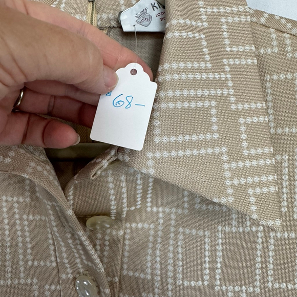 Rare Vintage Dress Knee length Mid Century Modern Pattern Beige Mod 60s M - Picture 15 of 15